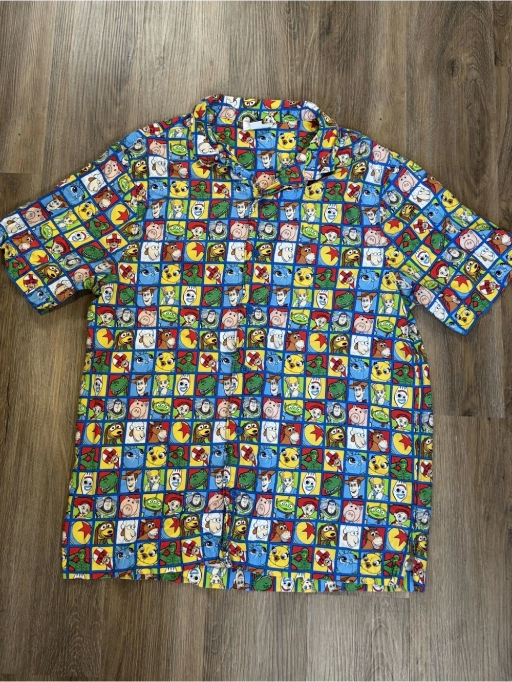Disney Multicolor Cartoon Patchwork Short Sleeve Button-Down Shirt